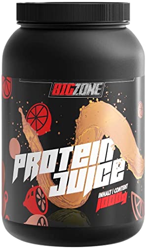 Big Zone Protein Juice Multivitamin | Protein Whey Isolat | Erfrischungsgetränk Charakter und Konsistenz | Hoher Proteingehalt | Eiweisspulver niedrige Zucker- & Fettwerte | 1000g