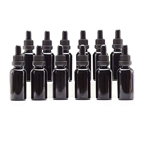 Yizhao schwarz Pipettenflasche 30ml mit [Dropper pipette glas], glasflasche mit Tropfpipette für Ätherisches Öl, Massage, Duftöl Probe, Reiseflüssigkeit, Make-up, tragbare Kosmetikflasche–12Pcs
