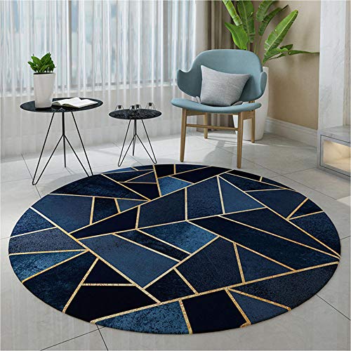 WJW-DT Marineblau Gold moderner einfacher Stil geometrischer Teppich runde großflächige Teppiche für Wohnzimmer Küche moderner Eingangsbereich Fußmatten Teppich-120CM-47inch