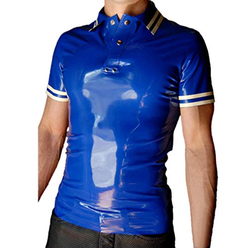 Latex Herren Polo-Shirt Kurzarm Latex Gummi T-Shirts-Schwarz_XL