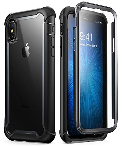 i-Blason iPhone X Hülle iPhone XS Hülle [Ares] Handyhülle Ganzkörper Schutzhülle Bumper Case Transparent Cover mit eingebautem Displayschutz für iPhone X / iPhone XS 5.8 Zoll, Schwarz