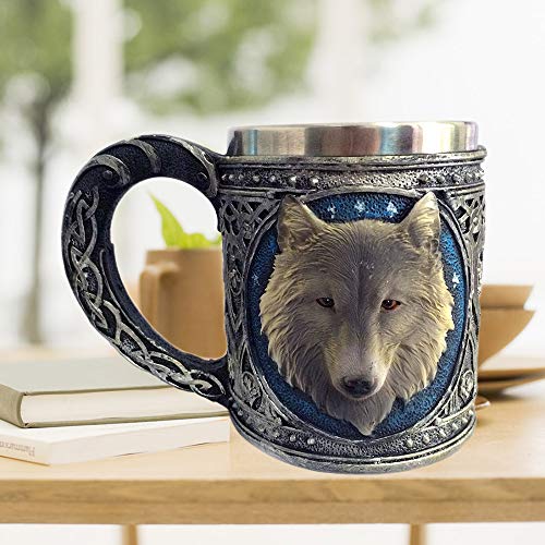 wentao Retro 3D Wolf King Becher Edelstahl Wasser Bier Kaffee Trinkbecher