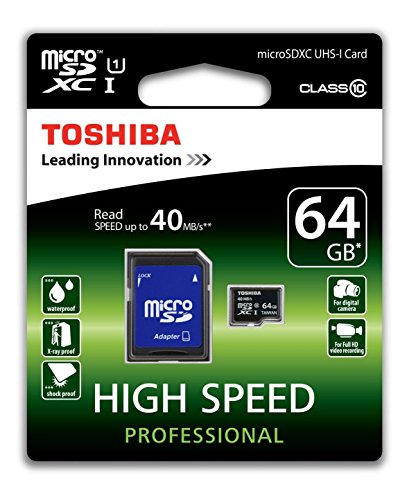 Toshiba High Speed Professional Micro SDXC 64GB Class 10 (bis zu 40MB/s lesen) Speicherkarte schwarz