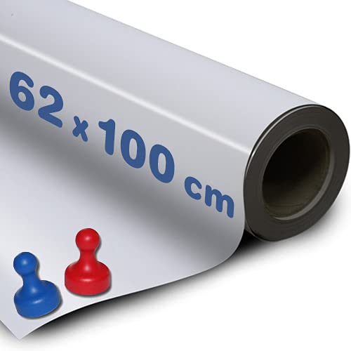Eisenfolie Ferrofolie selbstklebend weiß glänzend - 0,6mm x 62cm x 100cm - Meterware - Whiteboardfolie Tafel-Folie ferromagnetisch - mit Premium-Kleber - flexibler Haftgrund für Magnete
