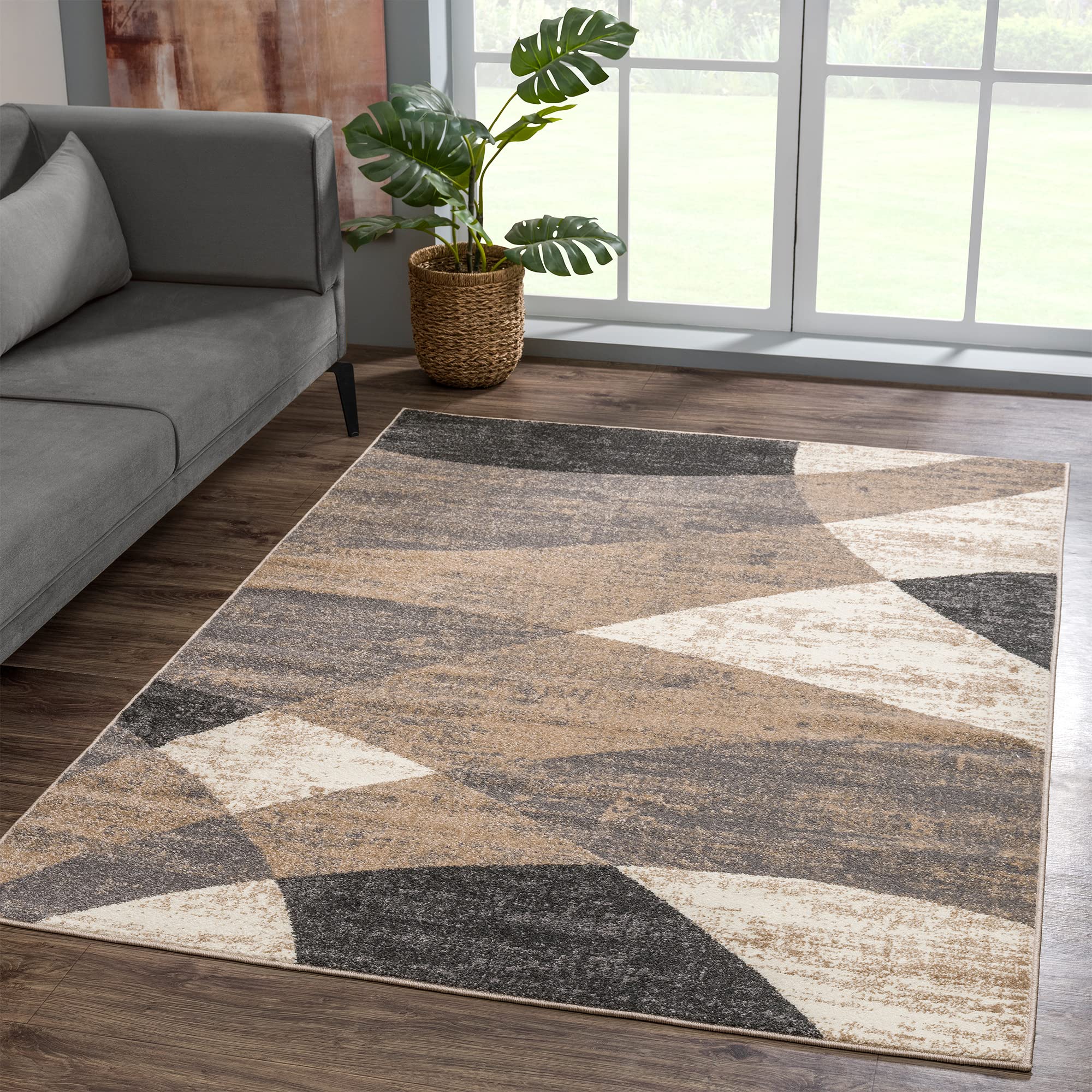 SANAT Teppich Vintage - Modern Teppiche für Wohnzimmer, Kurzflor Teppich in Beige, Öko-Tex 100 Zertifiziert, Größe: 120 x 170 cm