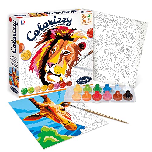 Sentosphère 3904500 Colorizzy, Malen nach Zahlen, Malset für Kinder, Löwe & Giraffe, Bastelset, Kreativ, DIY, Multi, 15-teiliges Set