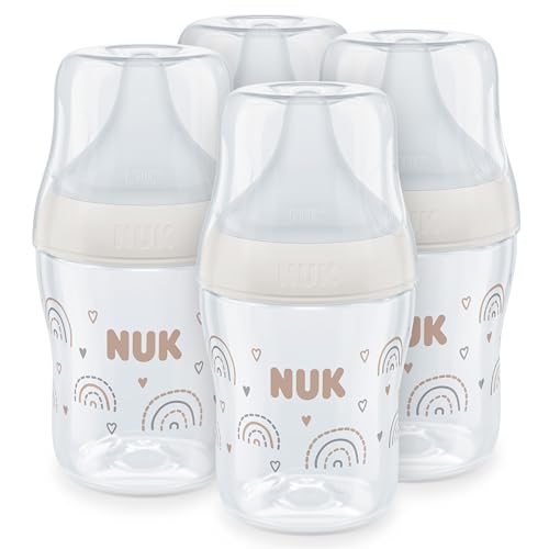 NUK Perfect Match Babyflasche | 4er Flaschenset | mit weichem Silikon-Trinksauger | 150 ml | ab 0 Monate | BPA-frei | Anti-Colic | mit Temperature Control | weiß