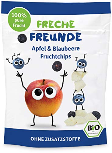 Freche Freunde Bio Fruchtchips "100% Apfel & Blaubeere", gefriergetrocknet Obst Chips, ohne Zuckerzusatz, vegan, laktosefrei, glutenfrei, 12er Pack (12 x 16g)