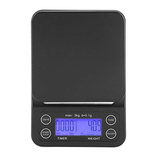 3 kg/0,1g Digitale Lebensmittelwaage ABS Multifunktions Küche Digitalwaage Genauigkeit Tasche Kochwaage mit LCD Display Zeit und Tara-funktion Elegant Schwarz (Batterien nicht Enthalten) (Blau Licht)