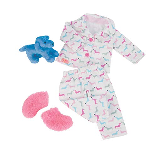 Our Generation 44456 Teckel Dog & Pyjama Outfit, 18 inch / 46 cm