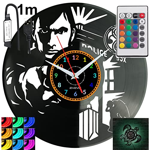 EVEVO Doctor Who RGB LED Pilot Wanduhr für Fernbedienung Schallplatte Modern Dekorativ für Geburtstagsgeschenk Tolles Geschenk Uhr