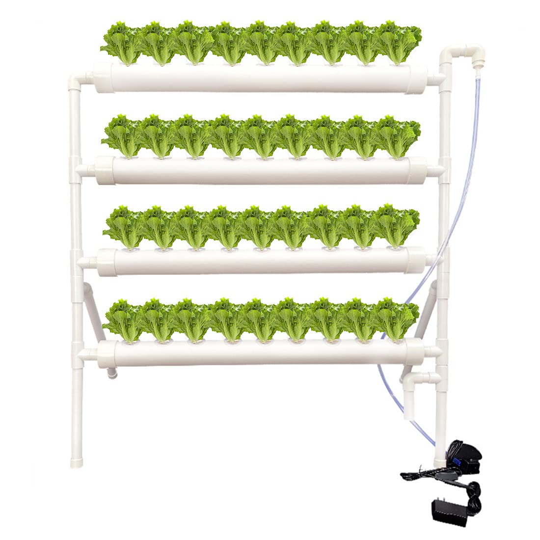 RANZIX Hydroponic Site Grow Kit, 36 ​​Standorte, 4 Rohre Erdlose Pflanzenanbau-Systeme, und Strömung Tiefe Wasserkulturgärten mit Pumpe für das Bildungs-Hydroponics-System (B-36 Löcher)