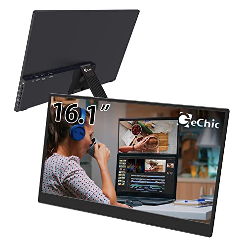 Gechic Tragbarer Monitor 16,1 Zoll M161H Tragbarer FHD Monitor für Laptop mit HDMI/USB-Typ-C-Videoanschlüssen, VESA-Wandhalterung unterstützt Zwei/dreifach/gestapelte Monitore