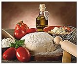 ARTland Spritzschutz Küche aus Alu für Herd Spüle 80x65 cm (BxH) Küchenrückwand mit Motiv Essen Lebensmittel Italien Pizza Tomaten Teig Mediterran T5UZ
