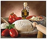 ARTland Spritzschutz Küche aus Alu für Herd Spüle 80x65 cm (BxH) Küchenrückwand mit Motiv Essen Lebensmittel Italien Pizza Tomaten Teig Mediterran T5UZ
