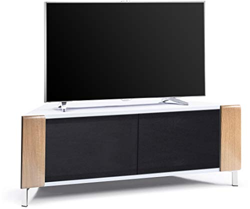 MDA Designs Corvus Eckenschrank mit Eichenprofilen und schwarzen Glas-Türen für Flachbildfernseher bis 127 cm (50 Zoll)