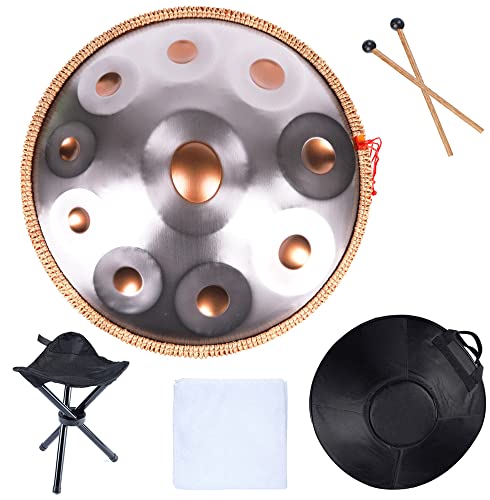 Handpan Drums Sets D Minor 22 Inches 10 Notes Steel Hand Drum Mit Soft Hand Pan Bag, 2 Handpan Mallet, Handpan Stand, 10notes