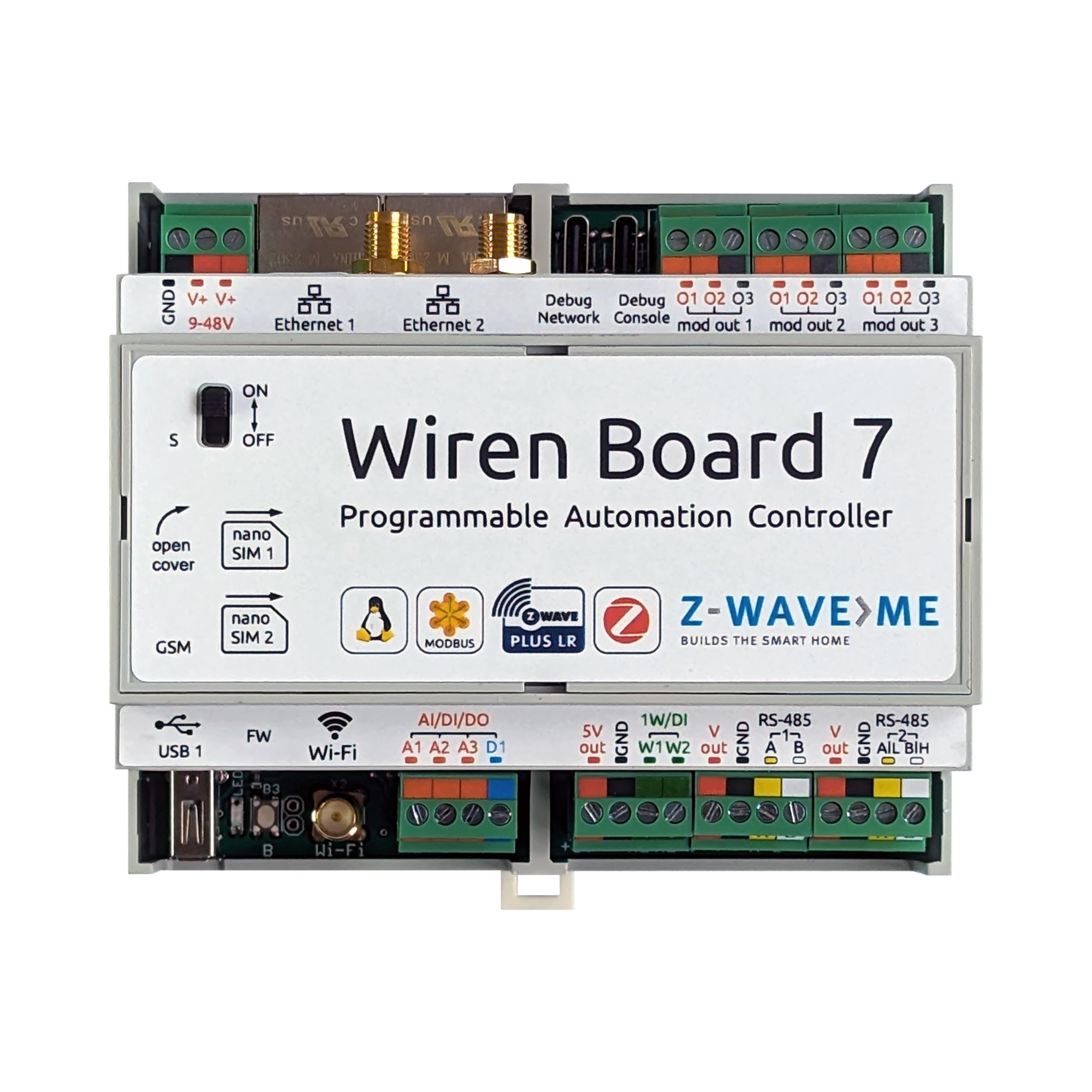 Z-Wave.Me Wiren Board 7 Z-Wave, Zigbee, Modbus, RS-485, CAN programmierbarer Controller mit Debian Linux.