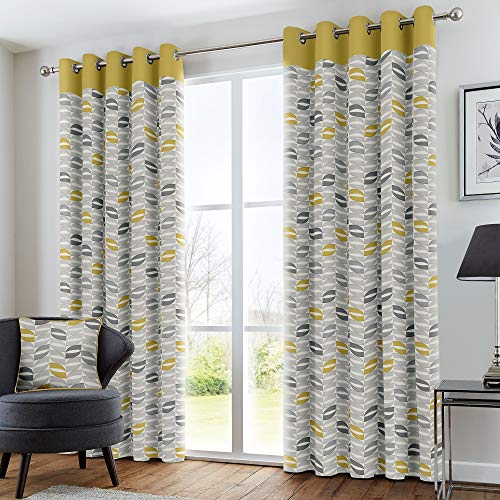 Fusion Home Furnishings Copeland, Ocker, Curtains: 66" Width x 54" Drop (168 x 137cm)