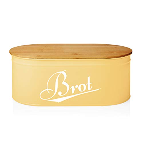 Lumaland Cuisine Brotkasten Brotdose Brotbox aus Metall mit Bambus Deckel, oval 36 x 20 x 13,8 cm Sand