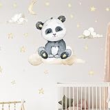 WANDKIND Panda auf der Wolke Wandtattoo V320 | handgezeichnet | AUFKLEBER Kindergarten | Wandsticker Kinderzimmer Pandabär mit Sterne Bär Wolken (60 x 60 cm)