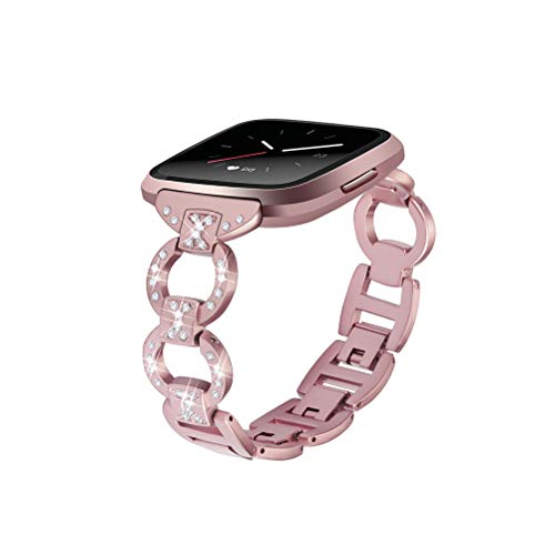 Edelstahlarmband für Fitbit Versa Uhrenarmband Bling Kette Strass Diamanten Armbänder Armband für Fitbit Versa (Rose Pink)