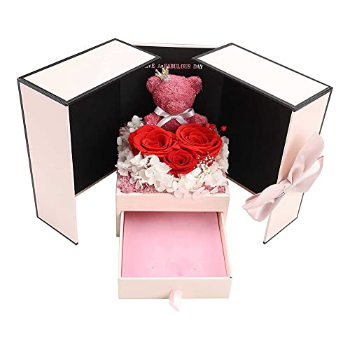 Ycagrain Muttertagsbär mit drei ewigen Blumen Geschenkbox Geburtstagsgeschenk Valentinstag Weihnachten