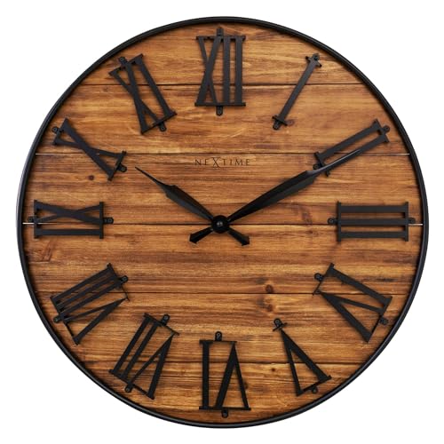 NeXtime Großer Wall Clock – 50 cm – Silent – Dark Wood – Metall – Manchester