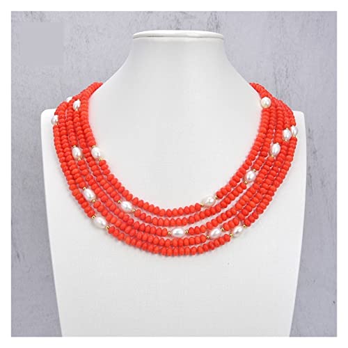 Schmuck Ausgezeichnet!5Strands Natural White Rice Pearl Orange Coral Halskette erfüllen FUEzRgLdI