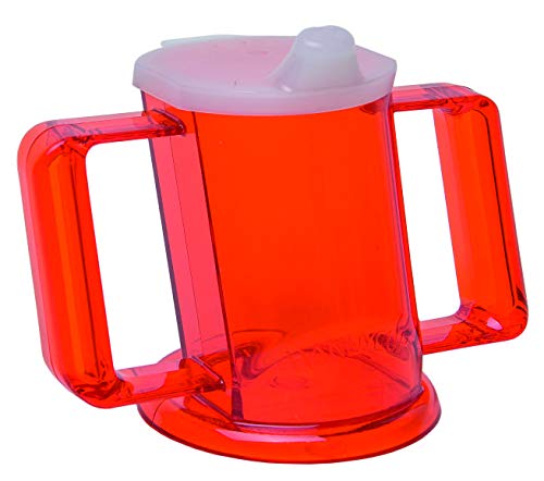 Pflegehome24® Trinkbecher HANDYCUP, rot-transparent Trinklernbecher Schnabeltasse mit Deckel für Tee spülmaschinenfest