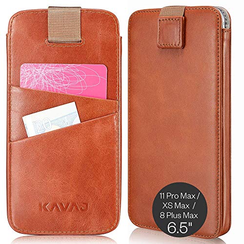 KAVAJ Tasche geeignet für Apple iPhone 11 Pro Max/XS Max / 8 Plus Max 6.5" Leder - Miami - Cognac Braun Handyhülle Hülle Lederhülle mit Kartenfach