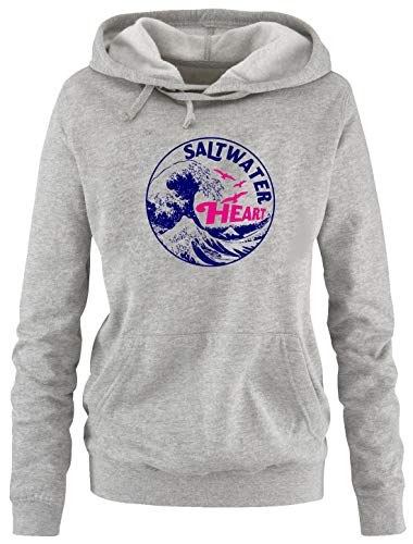 Saltwater Heart Damen Hoodie Sweatshirt mit Kapuze Gr. M L XL XXL Küsten Pullover für Meer Kind Strand Deich (grau, L)