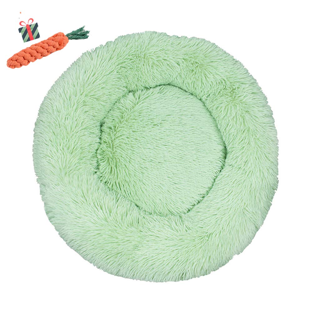 FANSU Hundebett rund Hundekissen Plüsch weichem Hundesofa rutschfest Base Katzenbett Donut Größe und Farbe wählbar (Grün,90CM)