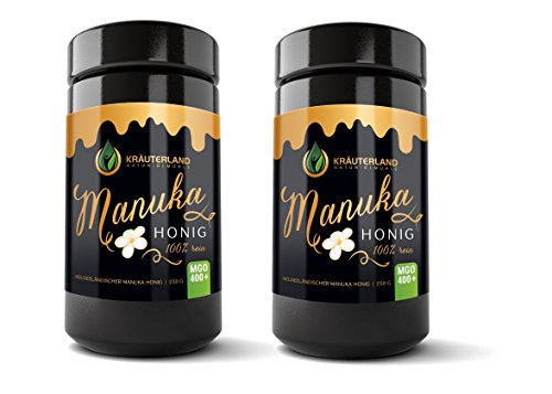 Kräuterland - Manuka Honig MGO 400+ 500g - 100% rein aus Neuseeland im Miron-Violettglas - besonders Lichtgeschützt