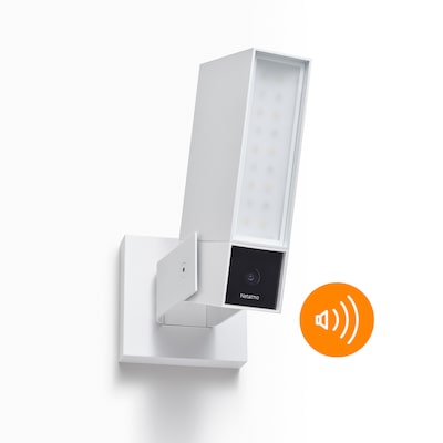 Smarte Überwachungskamera für den Außenbereich von Netatmo mit 105 dB Sirene, WLAN, integrierter Beleuchtung, Bewegungserkennung, Nachtsicht, ohne Abonnement, weiß, NOC-S-W-DE