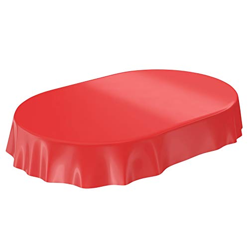 ANRO Wachstuchtischdecke Wachstuch abwaschbare Tischdecke Uni Glanz Einfarbig Rot Oval 240x140cm eingefasst