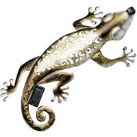 Solar Wandleuchte Gecko LED Beleuchtung Metall Gold Außen-Wanddeko 24x50cm