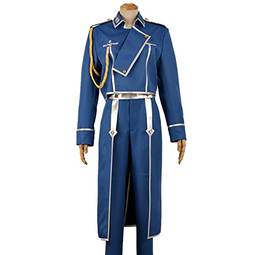 THEGIS Roy Mustang Cosplay Kostüm Jacke Hose Uniform Halloween Outfit Für Männer,Blue-L