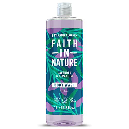 Faith In Nature 1L Natural Lavender & Geranium Body Wash, Nourishing, Vegan and Cruelty Free, No SLS or Parabens