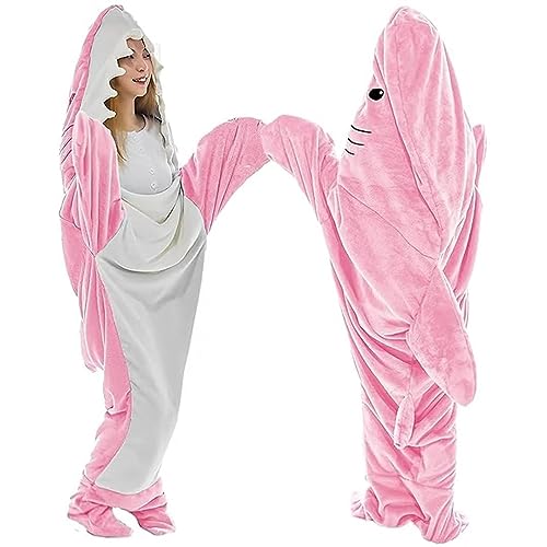 GURIDO Shark Blanket Schlafsack, Hai Decke Erwachsene Zum Anziehen, Shark Schwanz Decke, Onesie Hai Kostüm Geschenk für Teenager, Erwachsene, Hai-Liebhaber,Pink-210cm