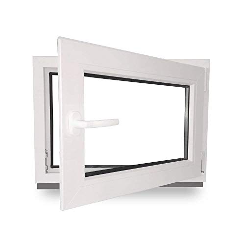 Kellerfenster - Kunststoff - Fenster - weiß - BxH: 80 x 90 cm - 800 x 900 mm - DIN Rechts - 3 fach Verglasung - 60 mm Profil