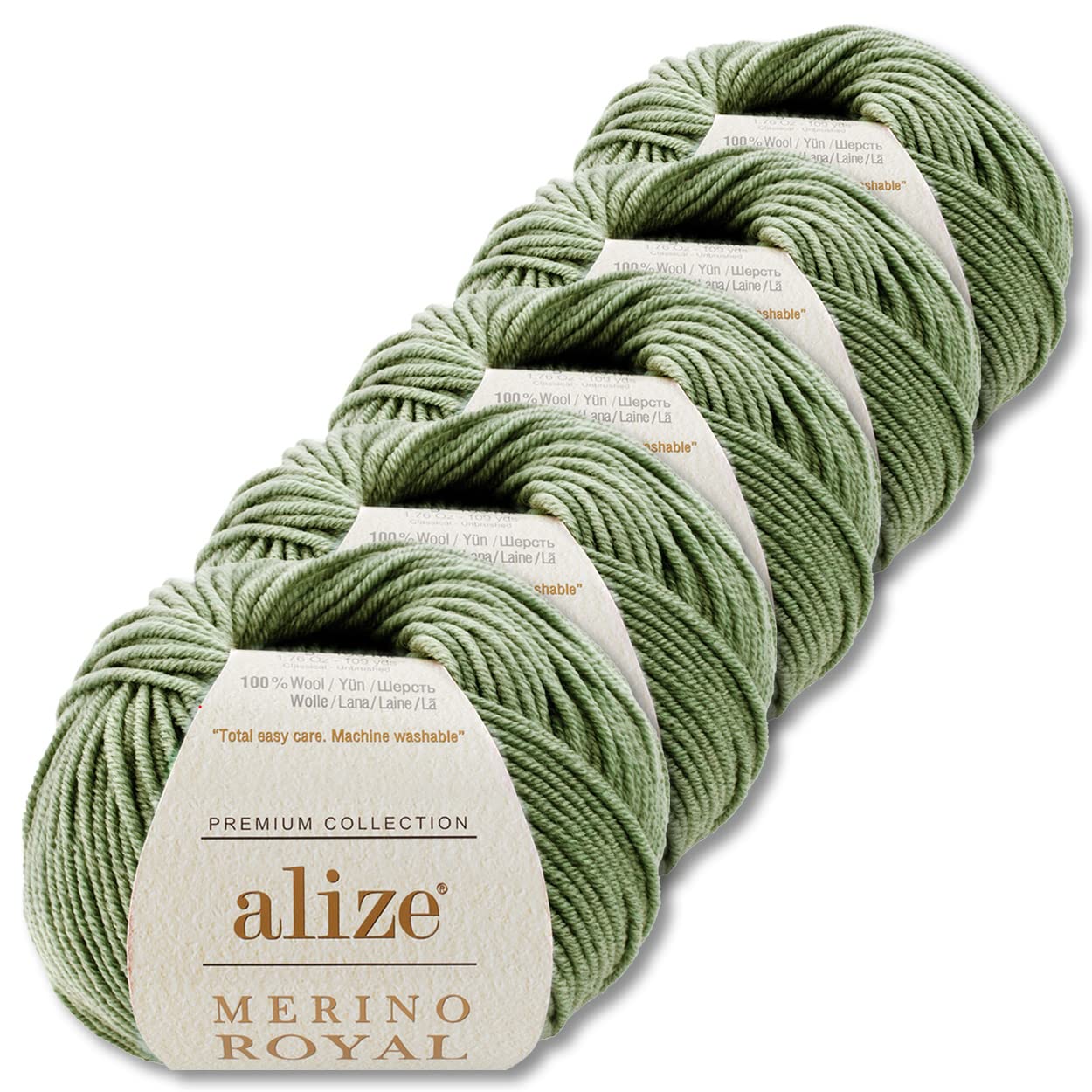 Alize 5x50 g Merino Royal 100% Merinowolle Farben zur Auswahl Superwash Wolle (192 | Grün)