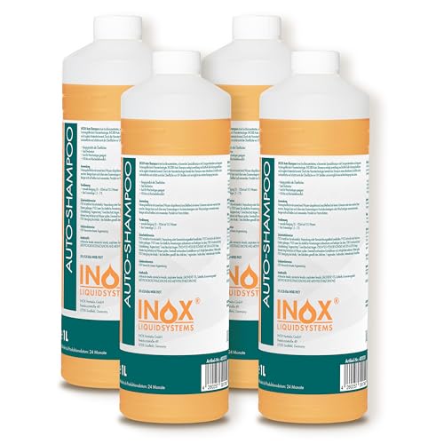 INOX® - Nano Line Autoshampoo Konzentrat 4x1L | Autoreiniger für PKW, LKW, Wohnmobil und Motorrad | Autoshampoo für Hochdruckreiniger | Sanfte Reinigung