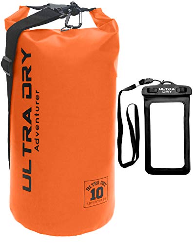 Premium Wasserdichte Tasche, Sack mit Handy-Trockentasche und langem, verstellbarem Schultergurt, ideal für Kajakfahren/ Bootfahren/ Kanufahren / Rafting / Schwimmen / Camping (Orange 20 Liter)