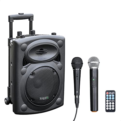 Ibiza PORT8VHF-BT Tragbarer Lautsprecher 8"/400W MAX mit 2 Mikrofonen (Kabel und VHF), Fernbedienung und Schutzhülle - Bluetooth, USB, SD - Laufzeit 3-5 Std