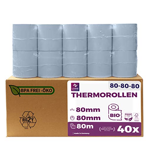 Phenolfreie ÖKO Thermorollen/Bonrollen/Kassenrollen / 80mm x 80m x 12mm (80x80x12) für alle gängigen Thermopapier Kassen-Bondrucker