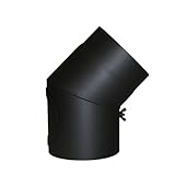 Kamino Flam Bogenknie schwarz mit Tür, Winkel von 45°, Abgasrohr aus Stahl mit hitzebeständiger Senotherm® Beschichtung, geprüft nach Norm EN 1856-2, Durchmesser: ca. 120 mm