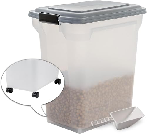 IRIS, luftdichte Futtertonne / Futtercontainer / Futterbehälter ATS-L, für Hundefutter, Kunststoff, transparent / grau, 45 Liter / 15 kg