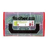 fischer FIXtainer UX-GREEN-Box, Dübelset mit 210 Dübeln (120 Stk. 6 x 35, 60 Stk. 8 x 50, 30 Stk. 10 x 60), aus mind. 50 % nachwachsenden Rohstoffen, praktische Werkzeugkiste, ohne Schrauben