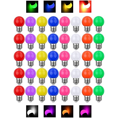 V-TOO LED Bunte E27 Farbige Glühbirnen 3W = 30W Dekoratives Licht und Design 240 Lumens AC220V-240V Dekorationslampe in Klasse Golfball Form Gemischte Farben - 40er Pack